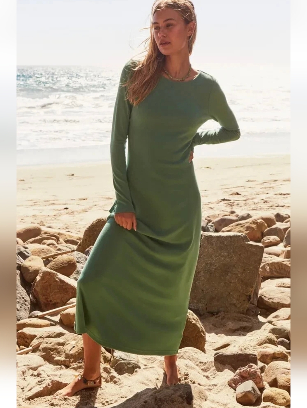 Free People Beach‎ Womens Maxi Dress NWT Aubre Open-Back Backless Green Medium - Picture 3 of 15